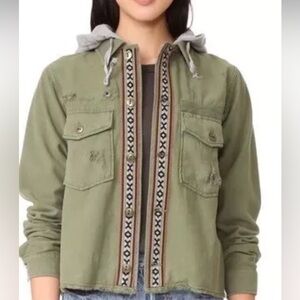 Free‎ People Weekend Wanderer Distressed Green Embroidered W’sHooded Jacket S